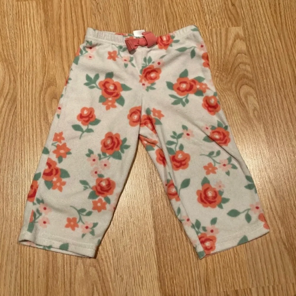 Carters Floral Fleece Pants Baby Girl 18 Months Pink Roses Bow Applique‎